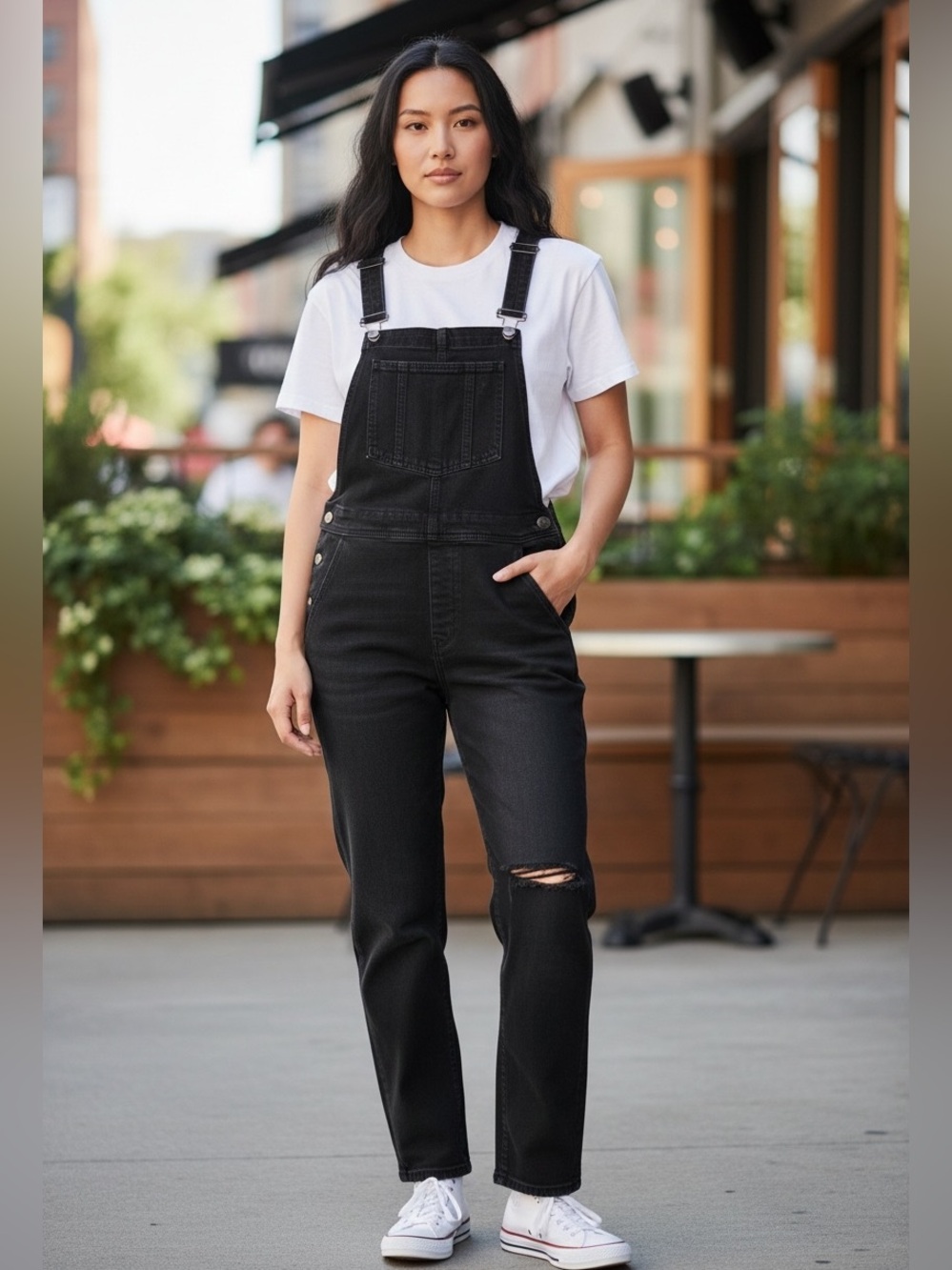Old Navy Black Denim Overall Jumpsuit with Adjustable Straps